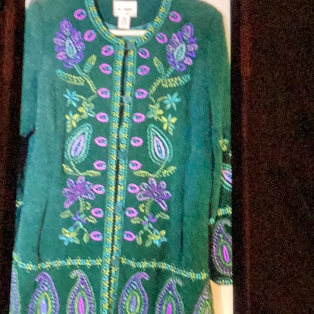 Linea by Louis Dell'Olio Green Embroidered boho hippy look coat - Picture 2 of 10